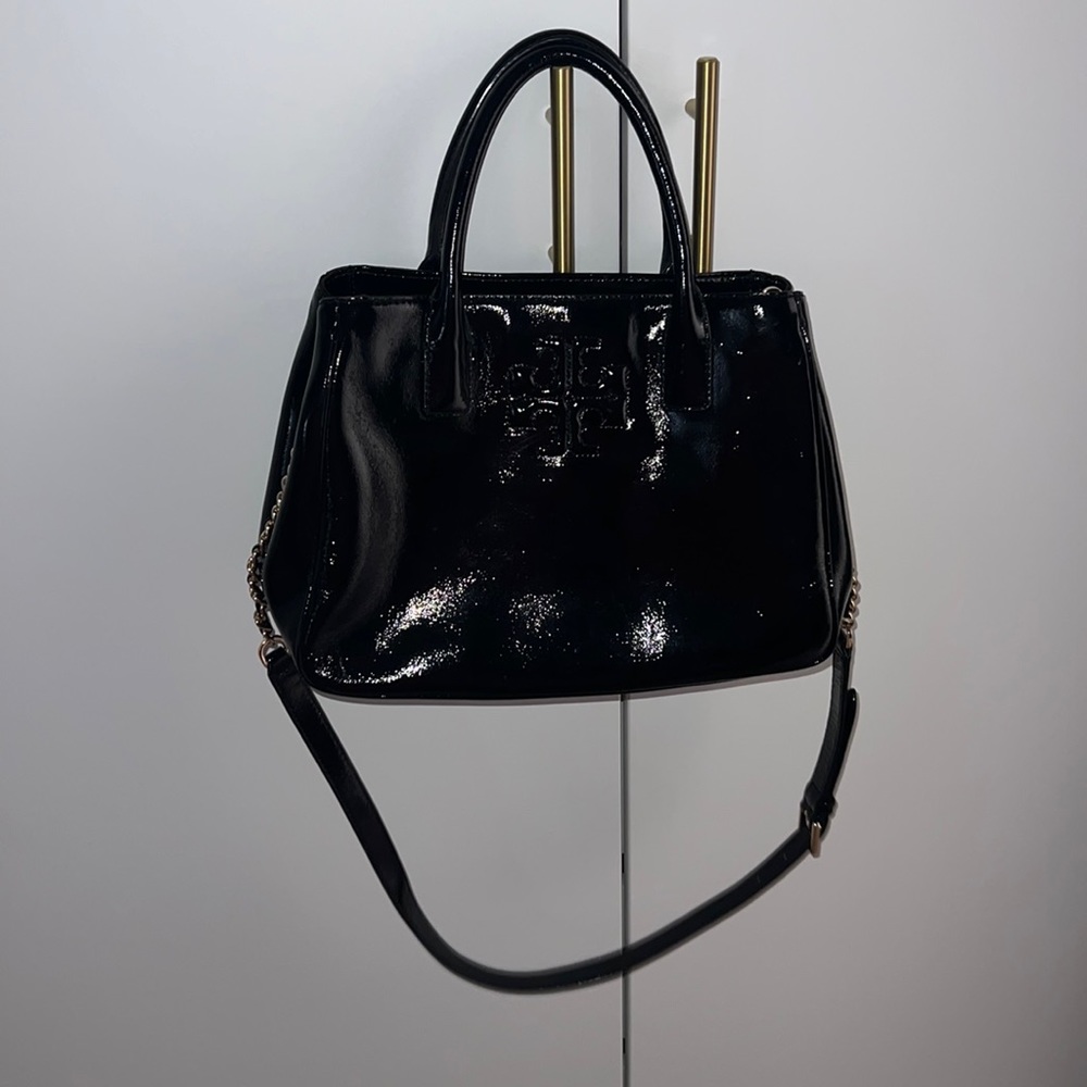 Tory Burch patten leather cross body tote